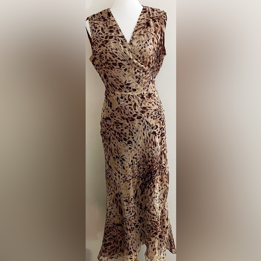 Vintage Ice silk wrap dress animal print party wedding classic chic